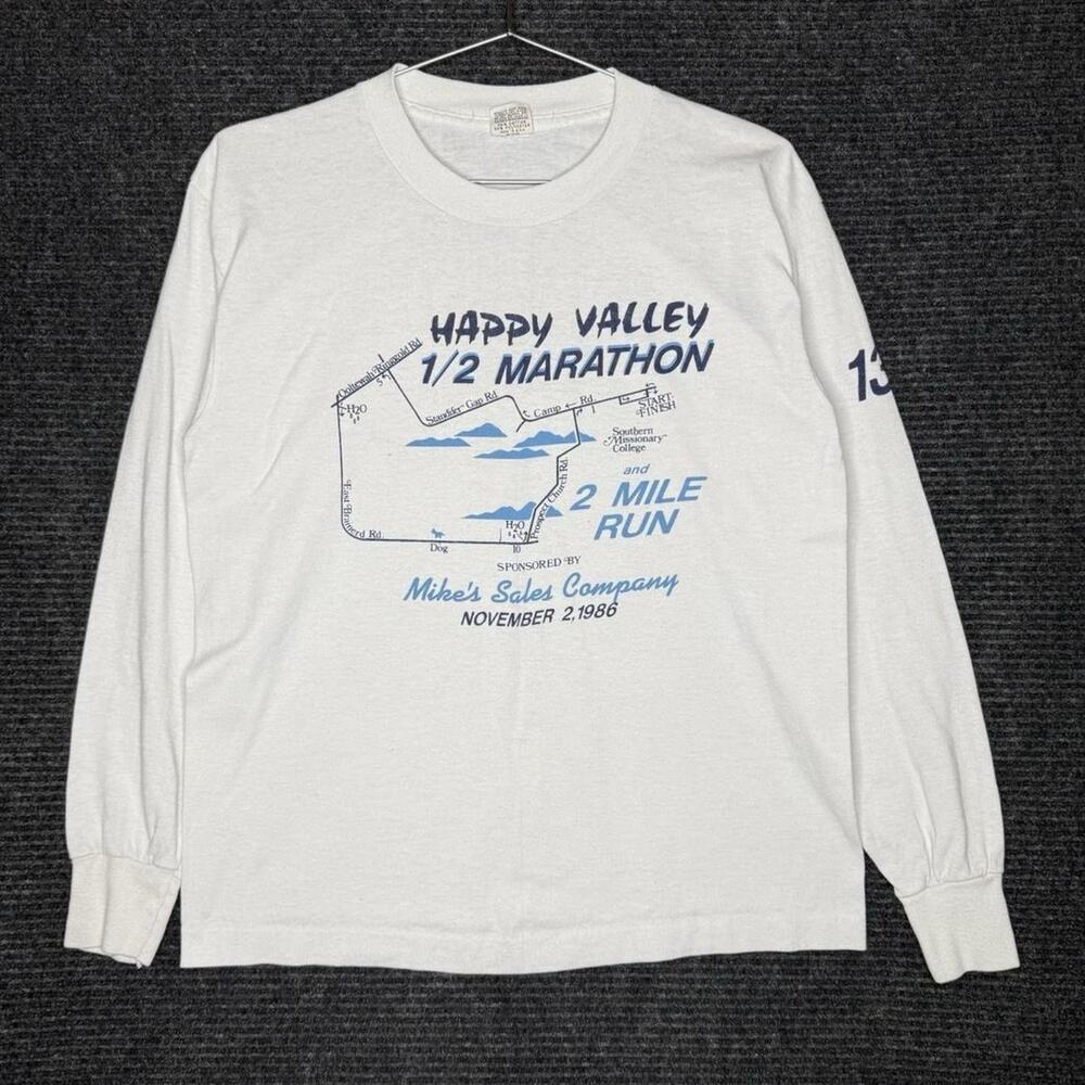 vtg 1986 happy valley 1/2 marathon southern missionary college long sleeve tee